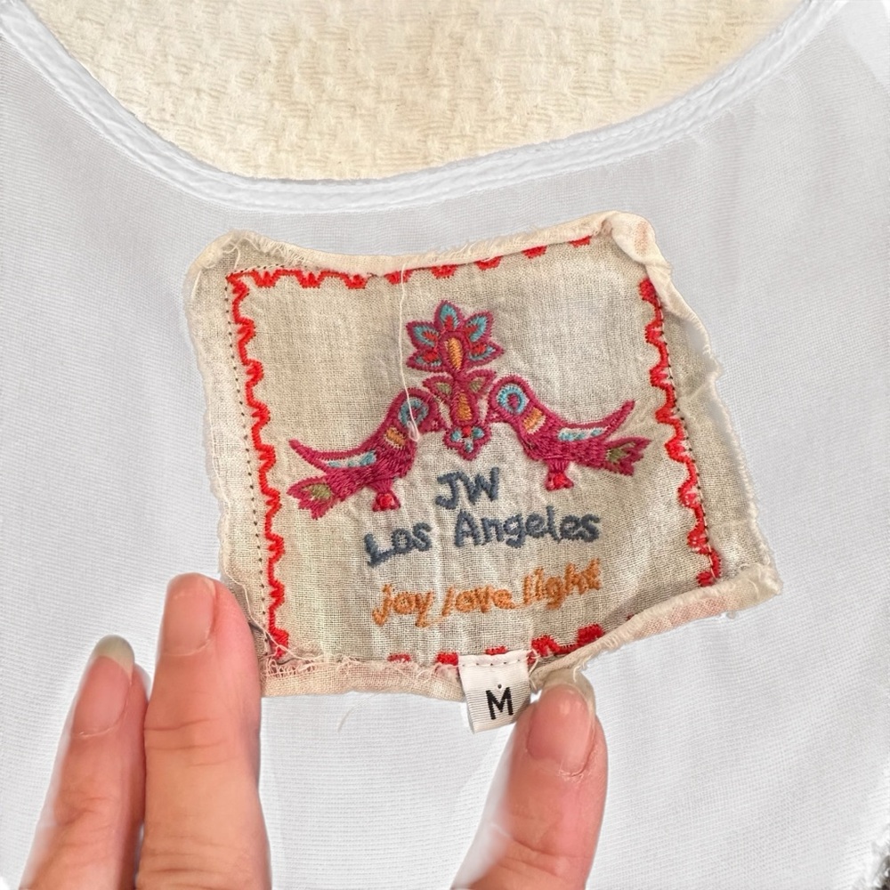 Embroidered Johnny Was Gray Blue and Coral Pink Women's Velvet Top - Picture 7 of 16